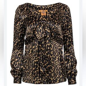 Tory Burch slik leopard print blouse size 6 baby doll